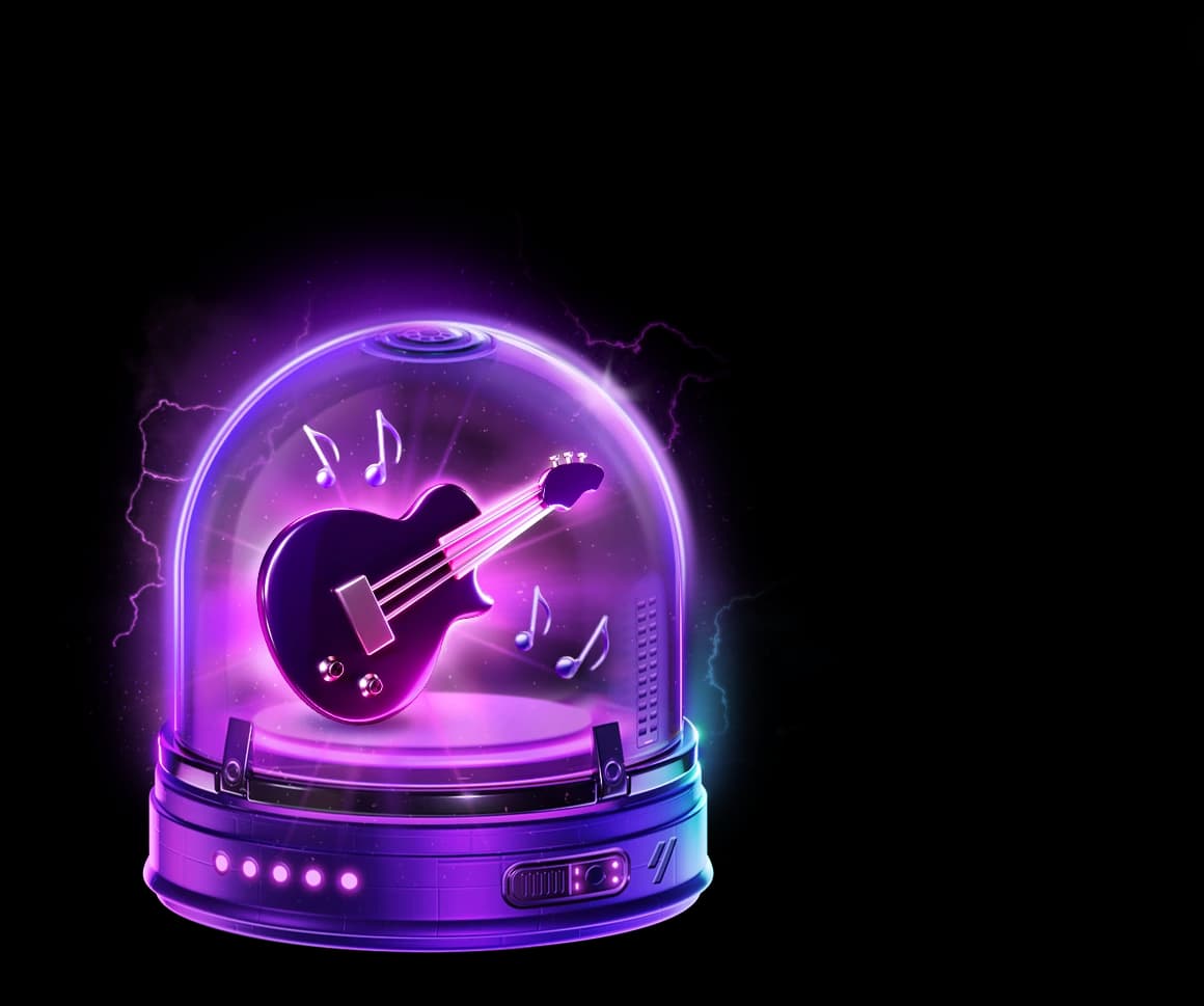 The guitar jar: an electric guitar and notes under a purple dome