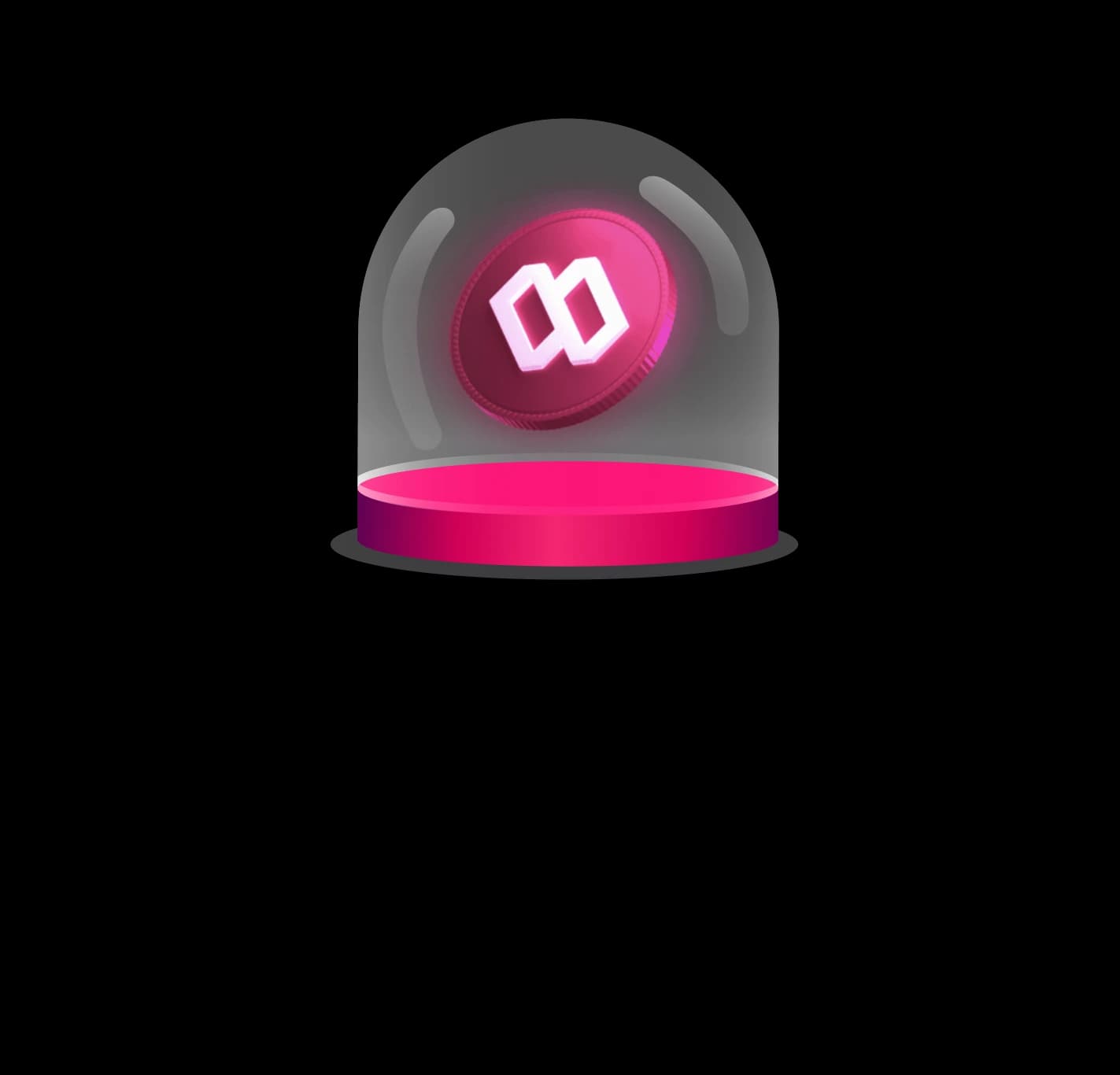 The first jar: a clear glass dome over a pink base, a Sweat coin inside