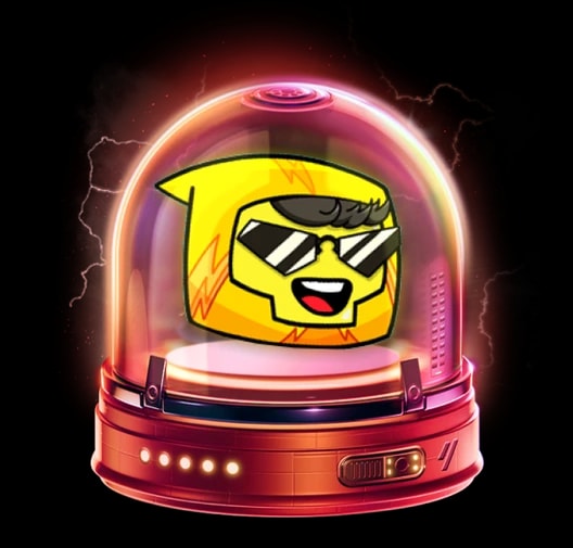 A partner's jar: a red dome over a yellow face in sunglasses, lightning round it