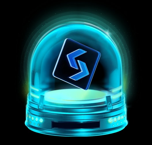 A partner's jar: a glowing blue dome over a blue mark on a dark tile
